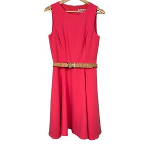ELIZA J Belted Sleeveless A-Line Midi Dress, Pink, Size 6